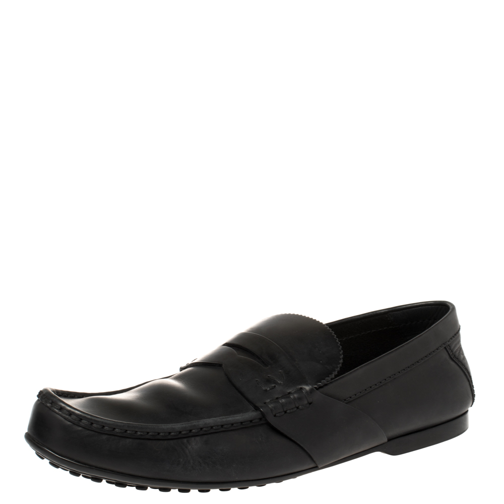 luxury-men-louis-vuitton-used-shoes-p387608-004 Louis Vuitton Black Leather Slip On Loafers Size 43.5