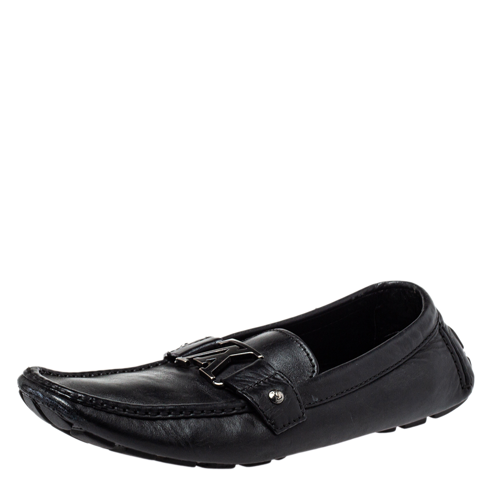 luxury-men-louis-vuitton-used-shoes-p461865-001 Louis Vuitton Black Leather Monte Carlo Slip on Loafer Size 44