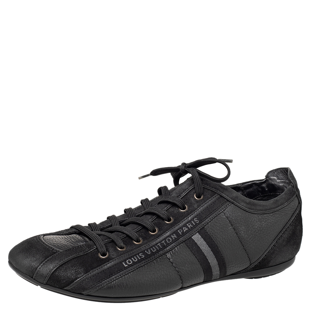 luxury-men-louis-vuitton-used-shoes-p466193-006 Louis Vuitton Black Nubuck And Leather Cosmos Low Top Sneakers Size 43.5