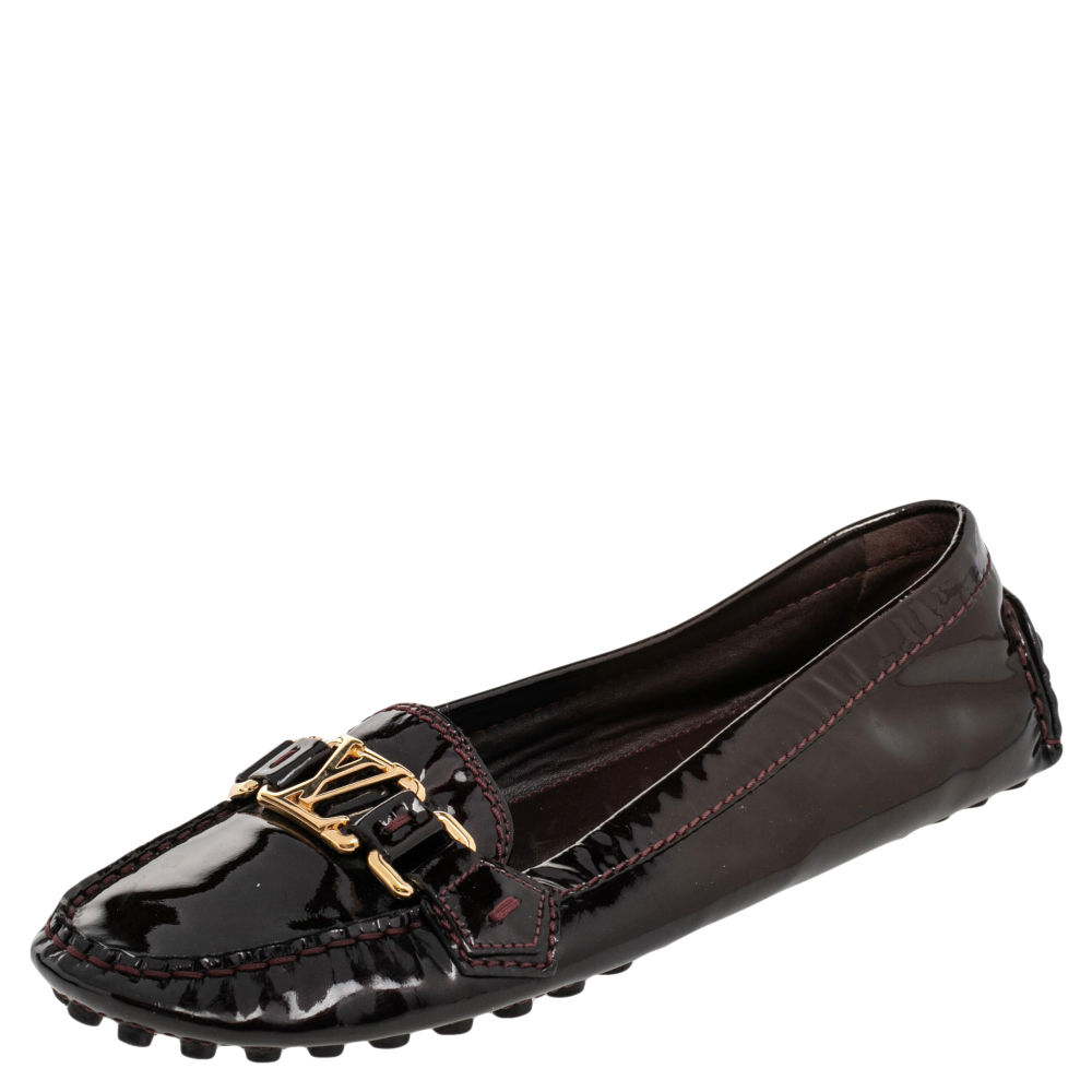luxury-men-louis-vuitton-used-shoes-p482058-006 Louis Vuitton Burgundy Amarante Vernis Leather Oxford Loafers Size 38.5