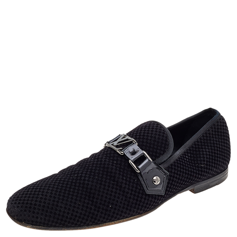 luxury-men-louis-vuitton-used-shoes-p541200-009-2 Louis Vuitton Petit Damier Ebene Suede Monte Carlo Moccasins Size 41.5