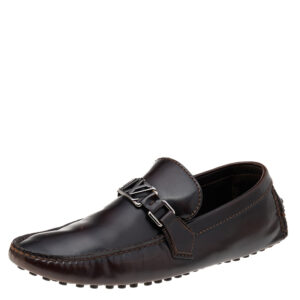 Louis Vuitton Dark Brown Leather Hockenheim Slip On Loafers Size 41