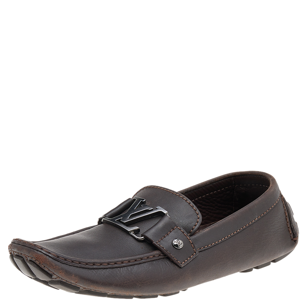Louis Vuitton Dark Brown Leather Monte Carlo Loafers Size 41