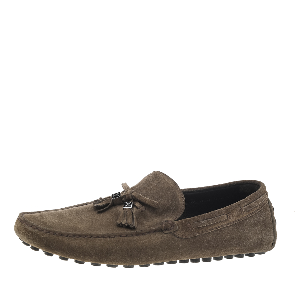 Louis Vuitton Khaki Green Suede Imola Tassel Loafers Size 42