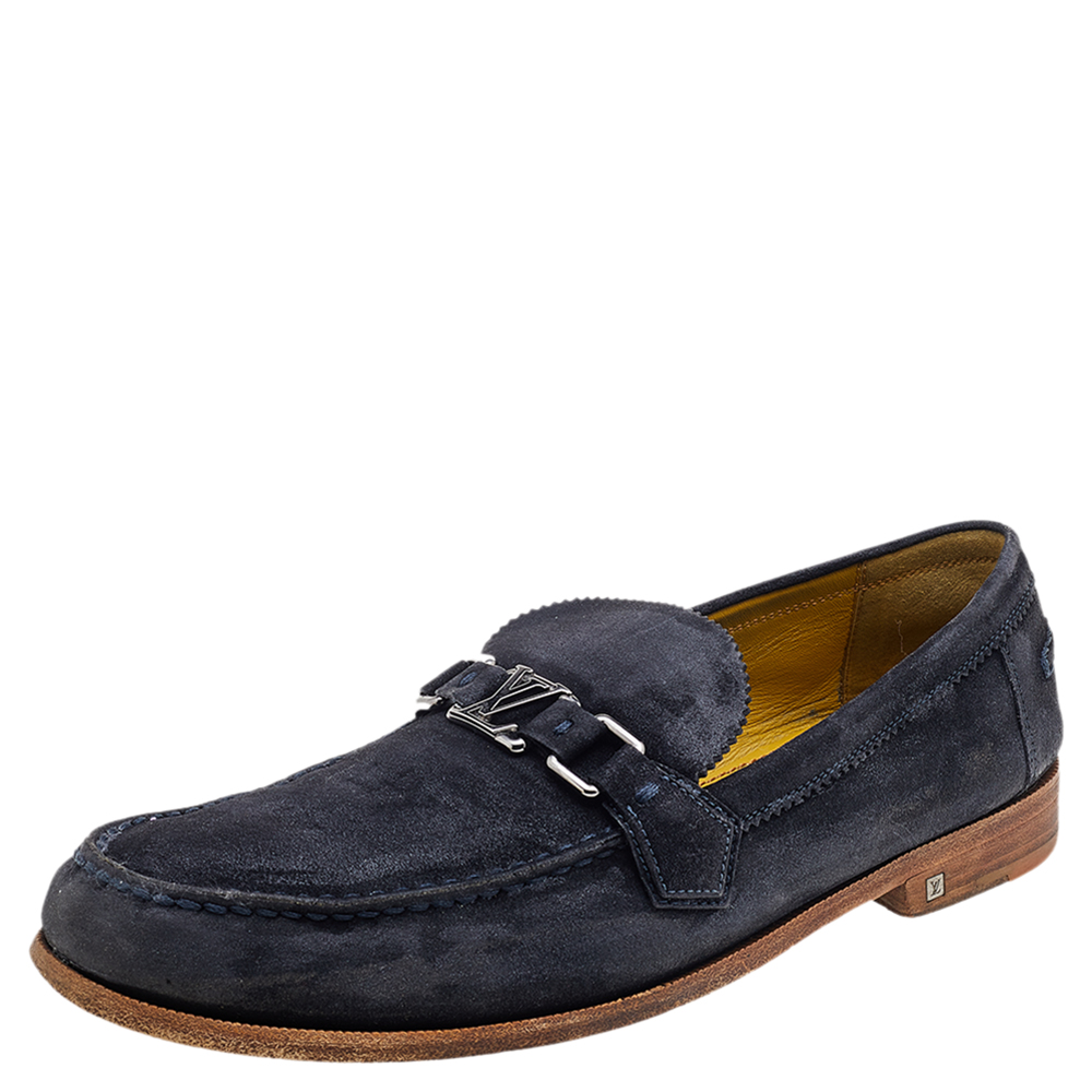 luxury-men-louis-vuitton-used-shoes-p597351-006-2 Louis Vuitton Blue Suede Major Slip On Loafers Size 45