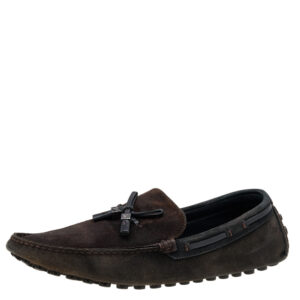 Louis Vuitton Dark Brown/Black Suede And Leather Logo Bow Slip On Loafers Size 43