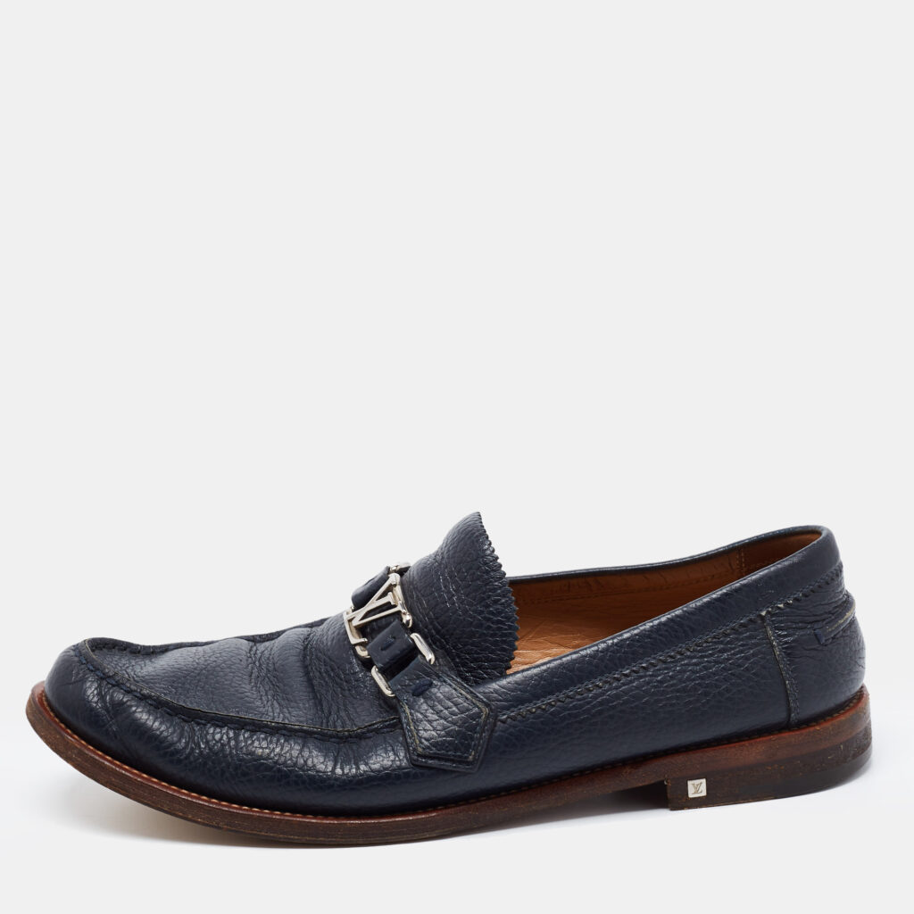 luxury-men-louis-vuitton-used-shoes-p725313-003 Louis Vuitton Navy Blue Leather Major Loafers Size 43.5