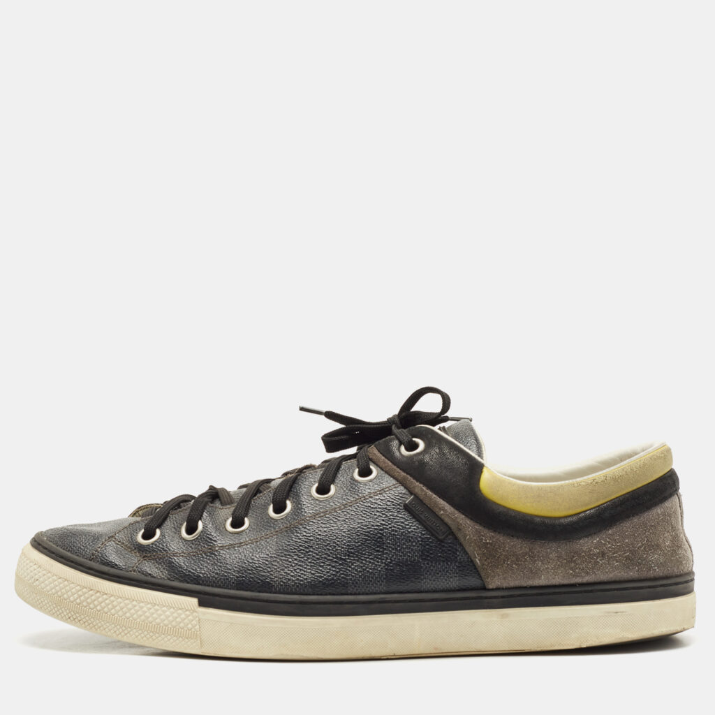 luxury-men-louis-vuitton-used-shoes-p799091-005 Louis Vuitton Multicolor Damier Canvas and Suede Graphite Low Top Sneakers Size 46