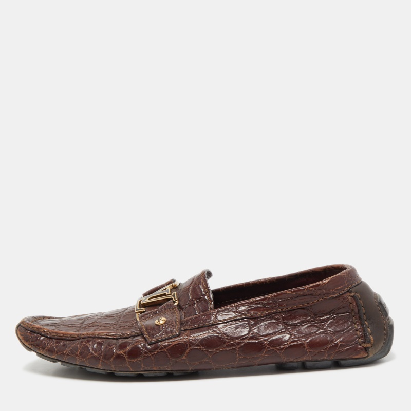 luxury-men-louis-vuitton-used-shoes-p812841-1686054086-002 Louis Vuitton Brown Crocodile Leather Monte Carlo Loafers Size 42.5