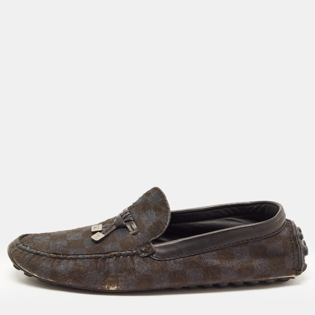 luxury-men-louis-vuitton-used-shoes-p812896-001 Louis Vuitton Two Tone Calf Hair Slip On Loafers Size 42