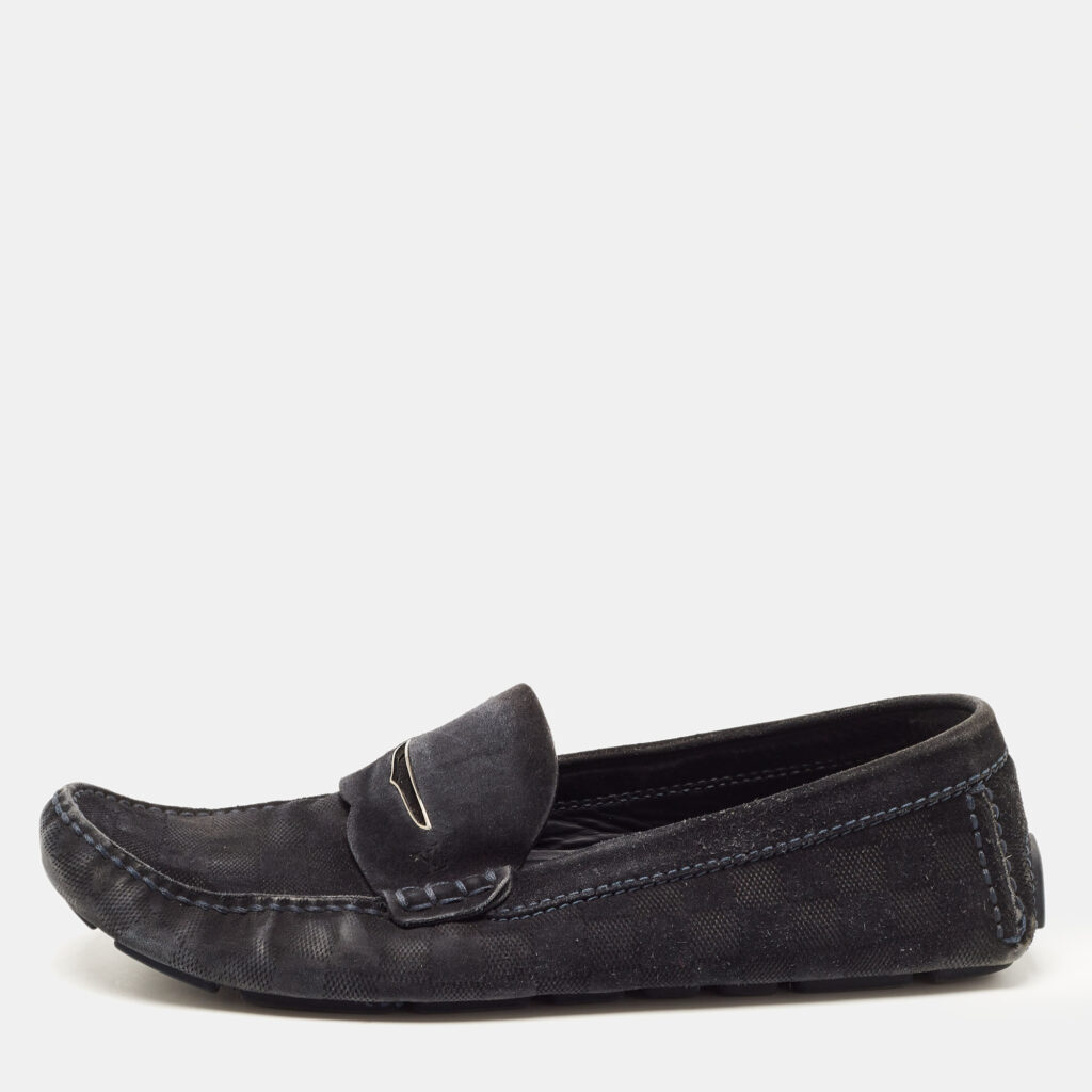 luxury-men-louis-vuitton-used-shoes-p822865-003 Louis Vuitton Black Suede Monte Carlo Loafers Size 43.5