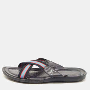 Louis Vuitton Tricolor Leather and Canvas Cross Strap Slides Size 42