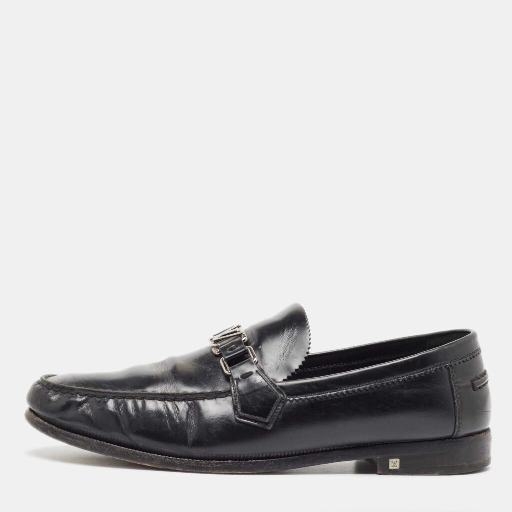luxury-men-louis-vuitton-used-shoes-p902800-003 Louis Vuitton Black Leather Hockenheim Loafers Size 44