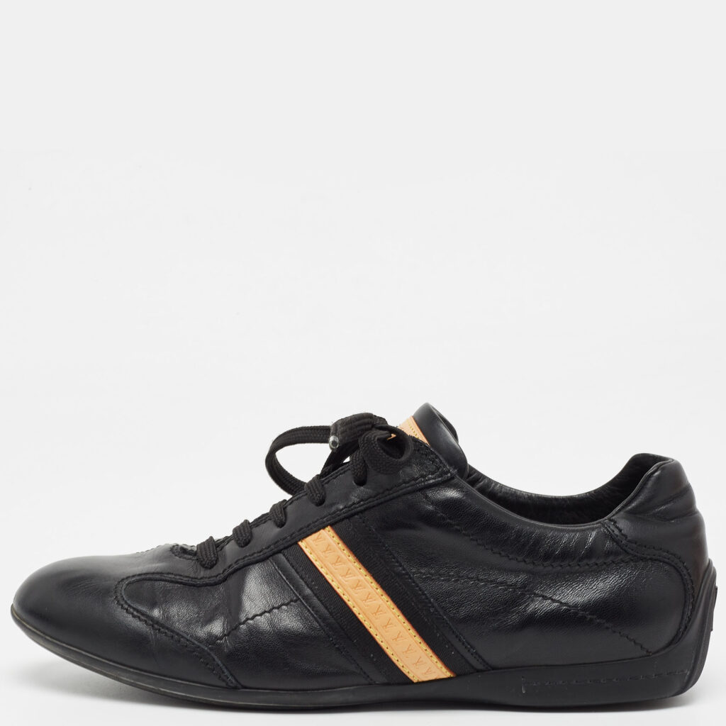 luxury-men-louis-vuitton-used-shoes-p905618-002 Louis Vuitton Black Leather Low Top Sneakers Size 43