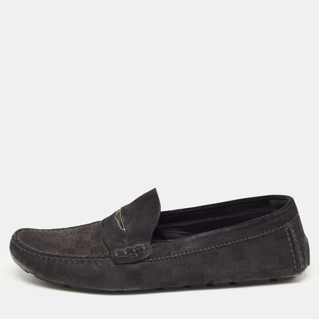 luxury-men-louis-vuitton-used-shoes-p917470-003 Louis Vuitton Black Suede Monte Carlo Loafers Size 43.5
