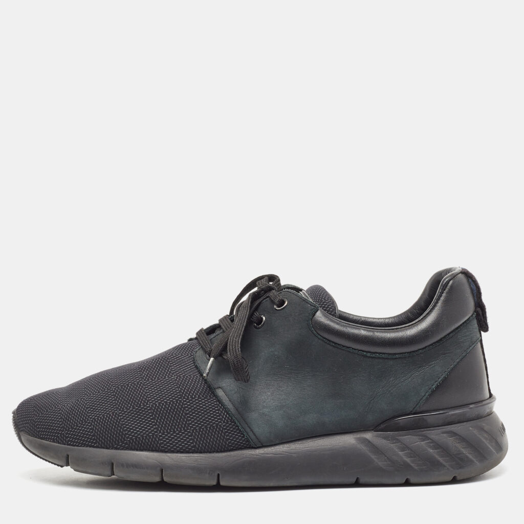 luxury-men-louis-vuitton-used-shoes-p940905-001 Louis Vuitton Green/Black Nylon and Leather Fastlane Sneakers Size 41.5