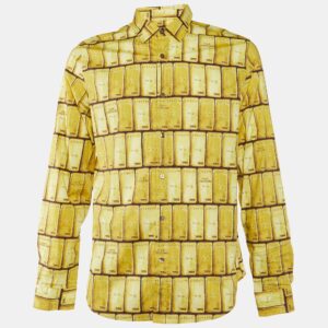 Love Moschino Yellow Gold Bar Print Cotton Long Sleeve Shirt L
