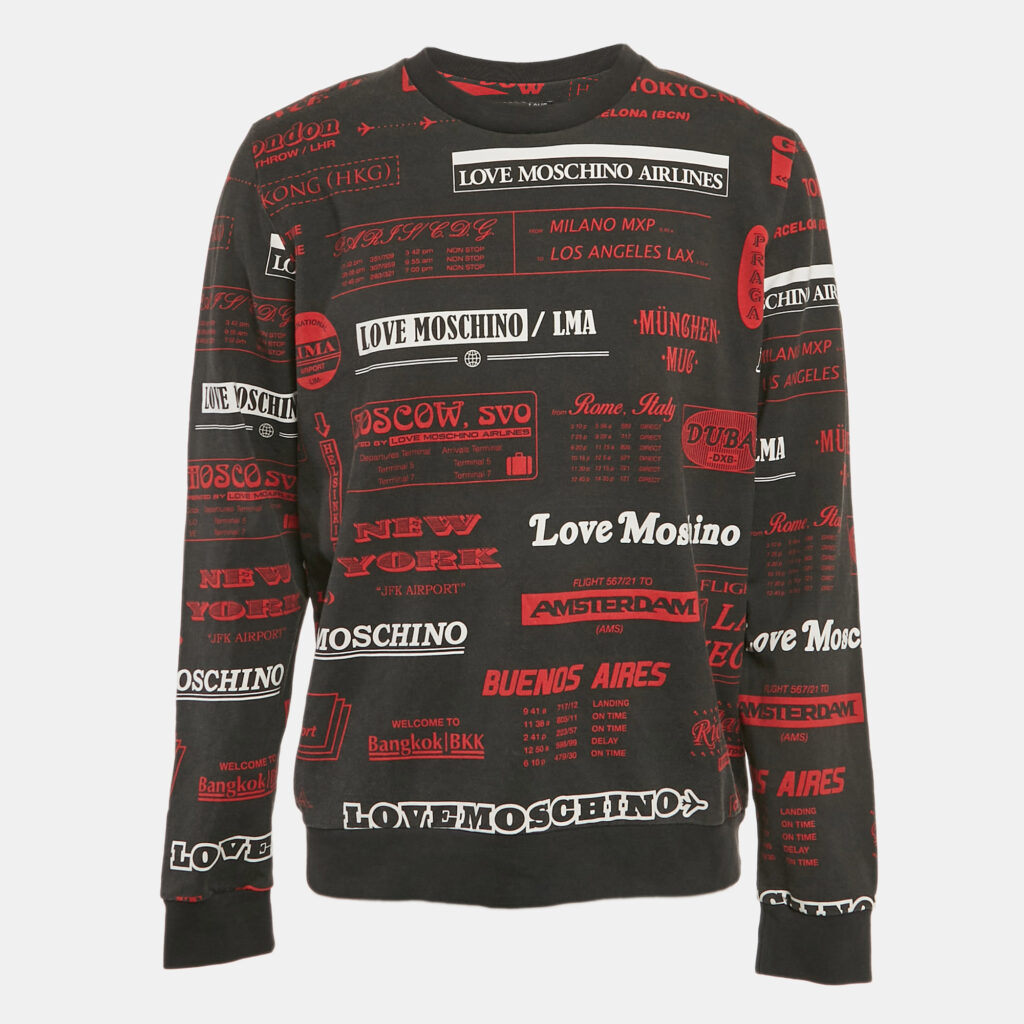 luxury-men-love-moschino-used-clothes-p1114215-001 Love Moschino Black Printed Cotton Knit Sweatshirt XL