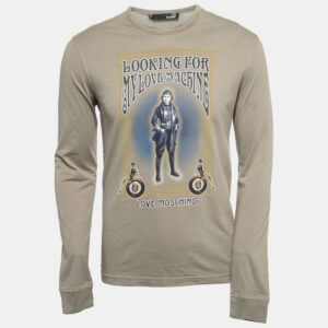 Love Moschino Khaki Green Graphic Print Cotton Long Sleeve T-Shirt M