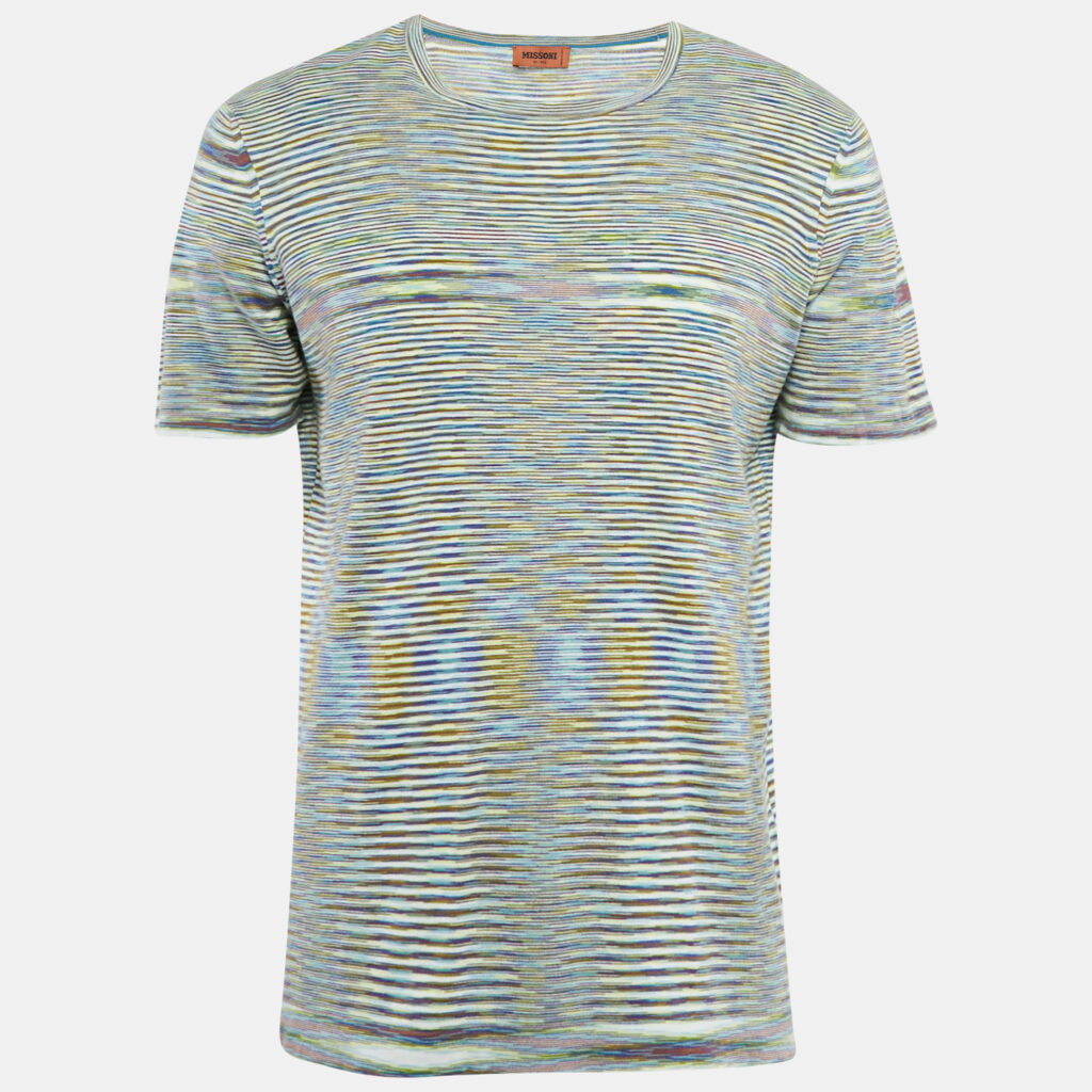 luxury-men-m-missoni-used-clothes-p1107784-003 Missoni Multicolor Striped Cotton Crew Neck T-Shirt L