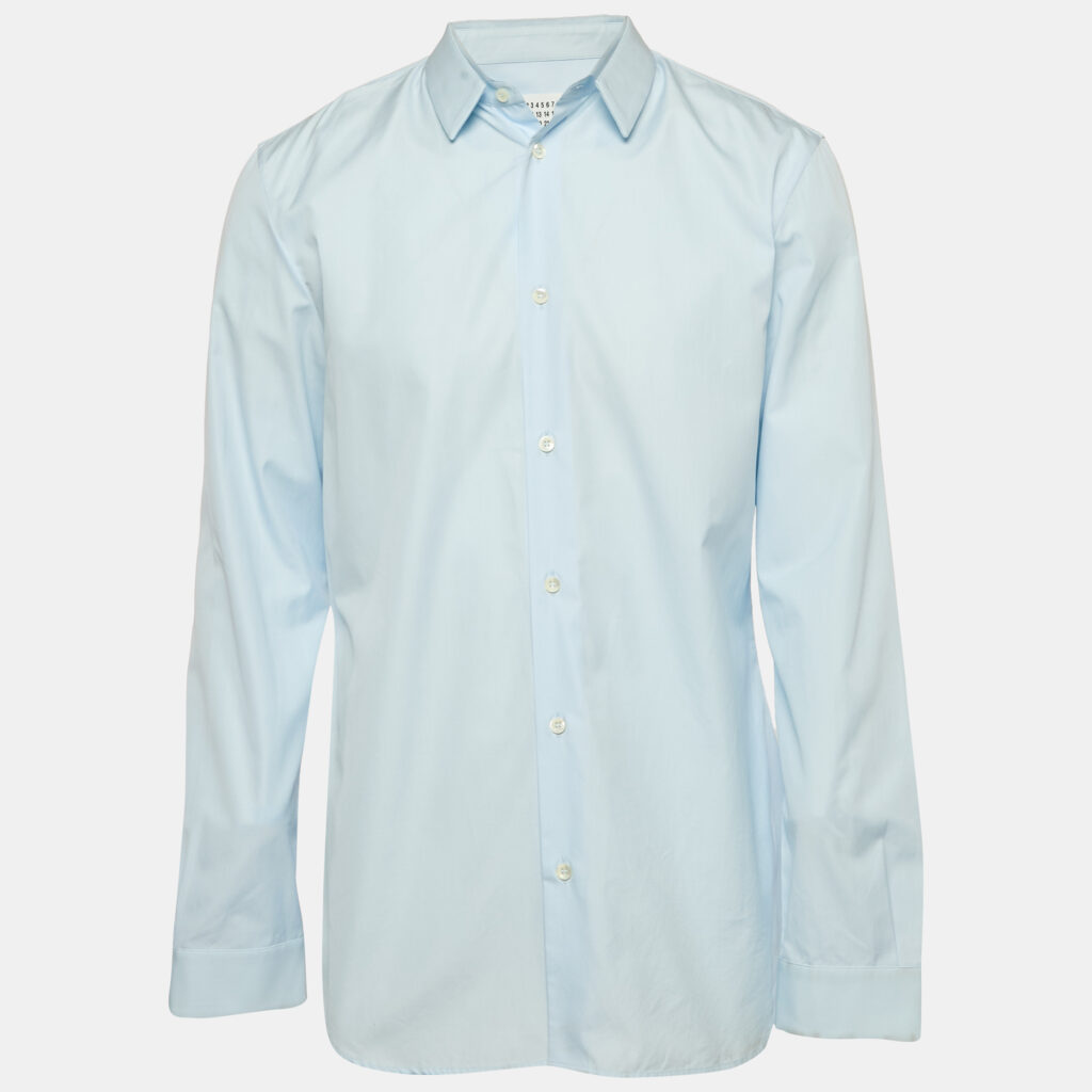 luxury-men-maison-martin-margiela-used-clothes-p1149682-002 Maison Martin Margiela Blue Tulle Trim Collar Cotton Shirt XXL