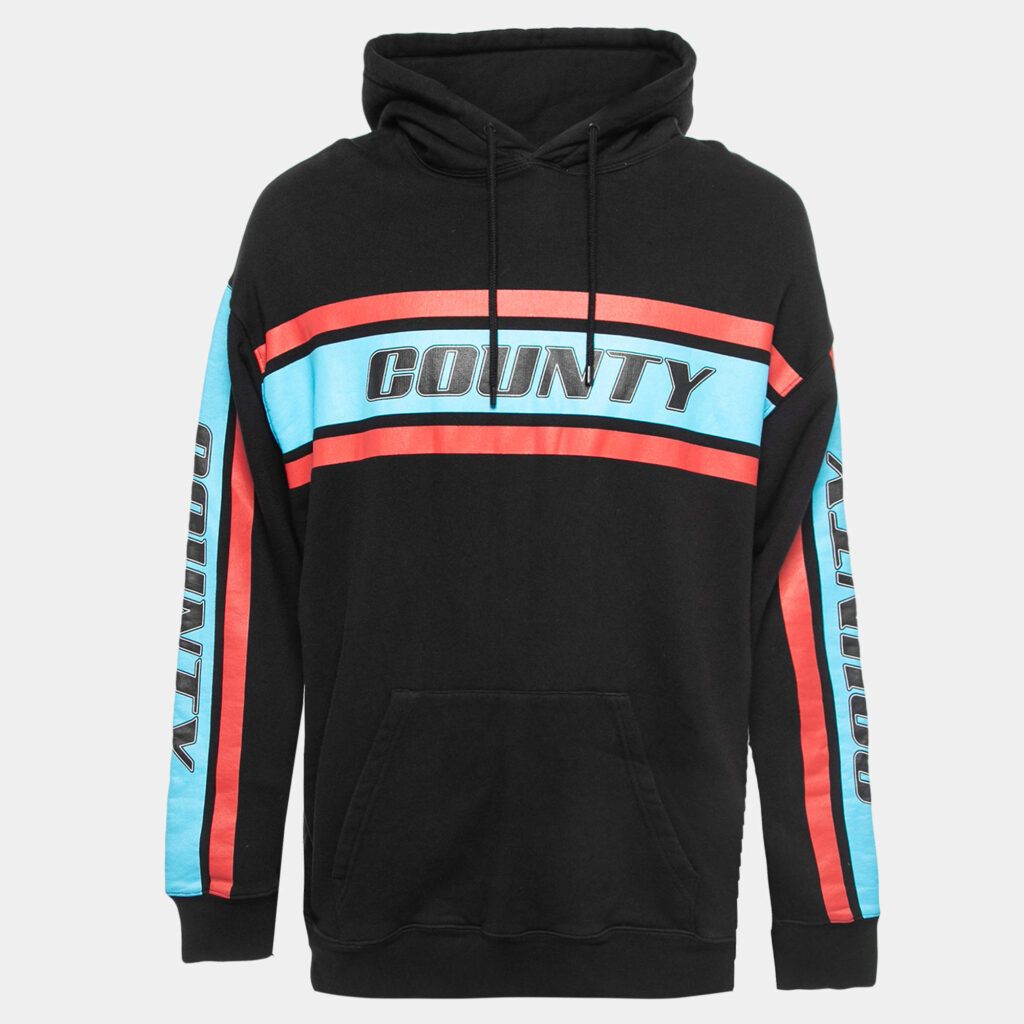 Marcelo Burlon Black County Stripe Print Cotton Hoodie M
