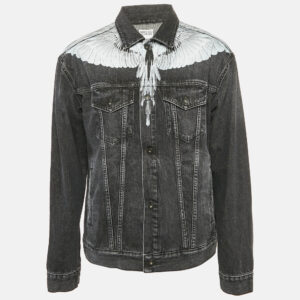 Marcelo Burlon Black Denim Wings Print Button Front Jacket L