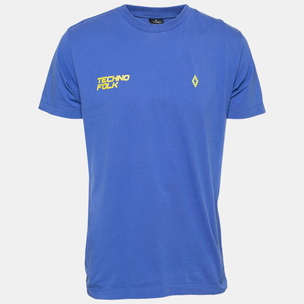luxury-men-marcelo-burlon-used-clothes-p669466-001-1 Marcelo Burlon Blue Cotton Printed Crew Neck T-Shirt S