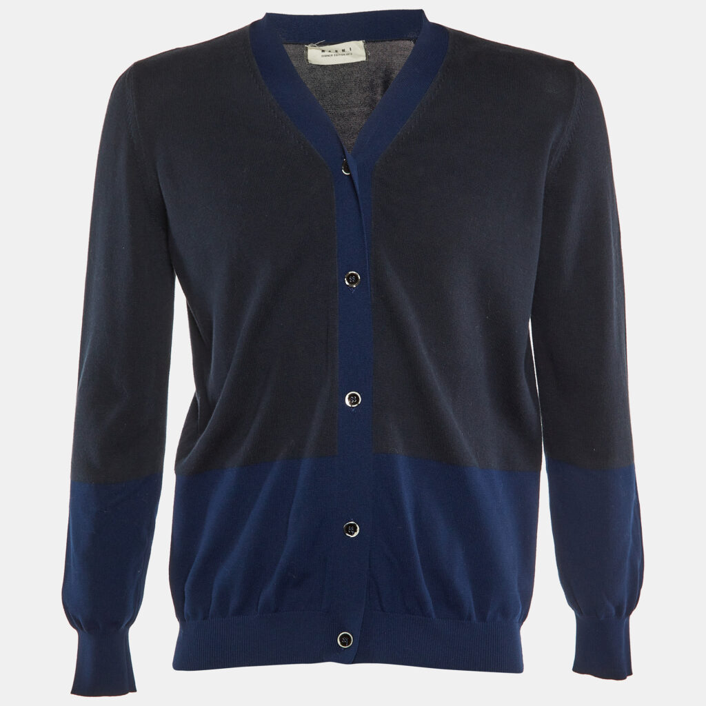 luxury-men-marni-used-clothes-p1150089-005 Marni Midnight Blue Cotton Knit Button Front Cardigan S