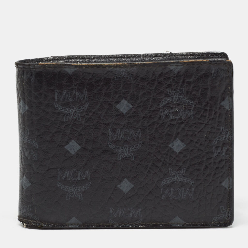 luxury-men-mcm-used-bags-p966550-003 MCM Black Visetos Coated Canvas Bifold Compact Wallet