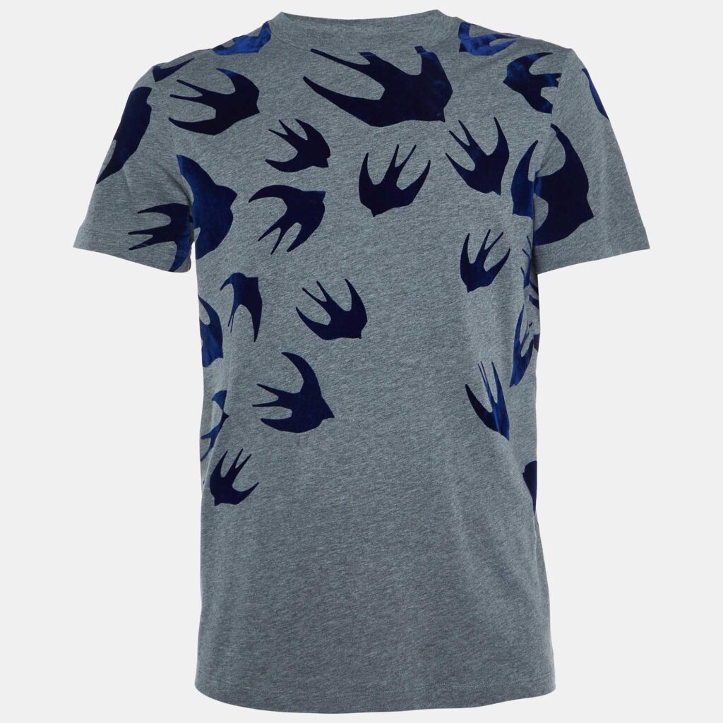 McQ by Alexander McQueen Grey Swallow Print Cotton T-Shirt M