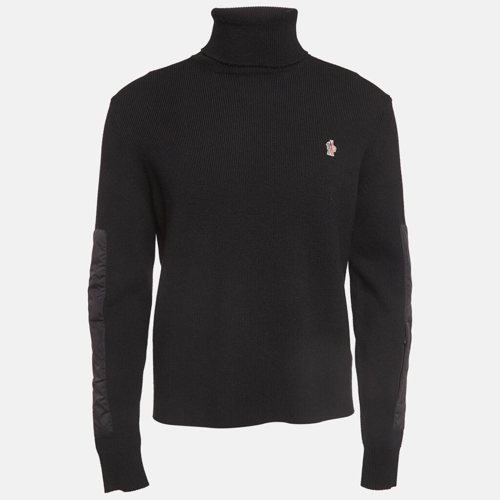 luxury-men-moncler-grenoble-used-clothes-p981893-001 Moncler Grenoble Black Wool Blend Knit Paneled Turtleneck Sweater L