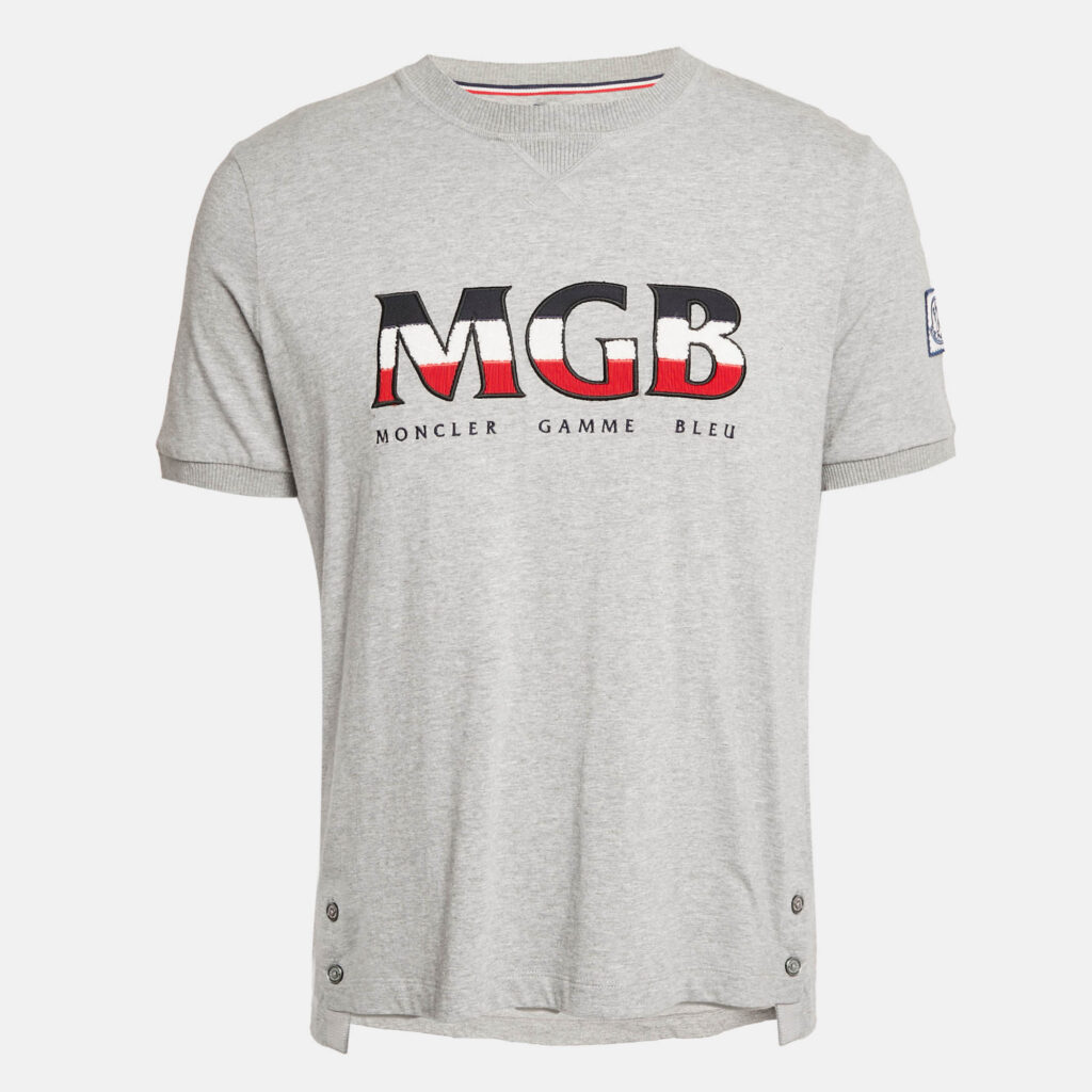 Moncler Grey Cotton Logo Applique Crew Neck L
