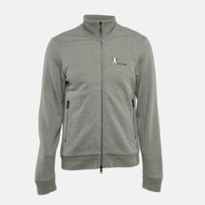 Moncler Grey Logo Print Cotton Knit Zip-Up Jacket M