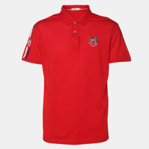 Moncler Red Cotton Pique Logo Patch Polo T-Shirt XL