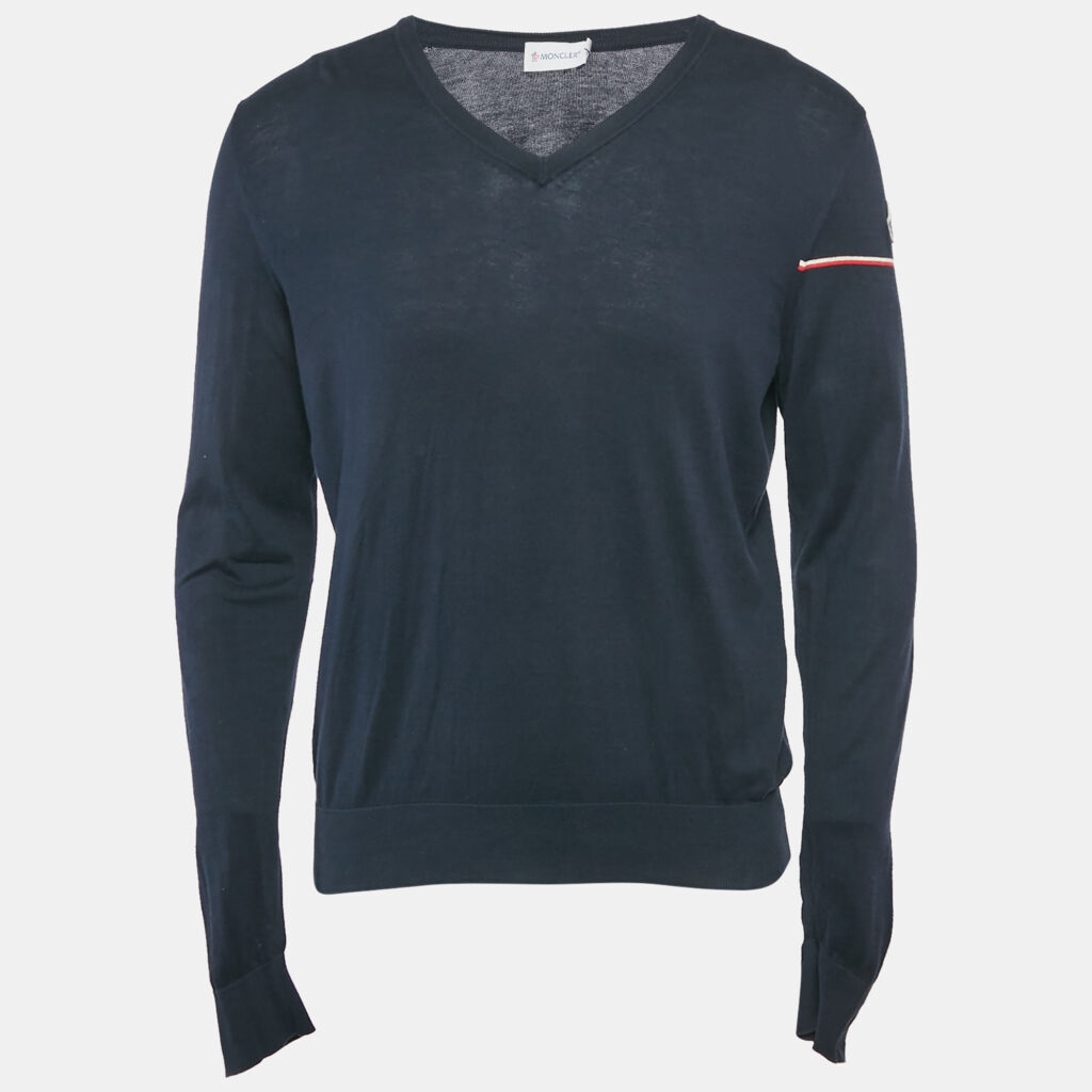 luxury-men-moncler-used-clothes-p1169955-003 Moncler Blue Cotton Long Sleeve Sweater M