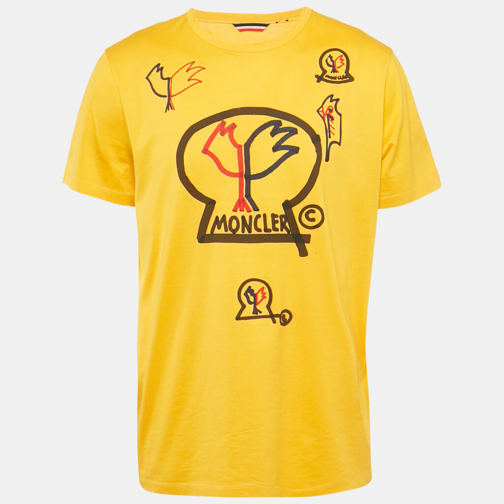 luxury-men-moncler-used-clothes-p1170177-005 Moncler Yellow Printed Jersey Crew Neck T-Shirt M