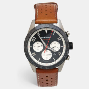Montblanc Black Ceramic Stainless Steel Calfskin Timewalker 19942 Men's Wristwatch 43 mm