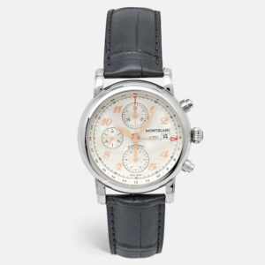 Montblanc Silver Guilloche Stainless Steel Alligator Leather Star 110590 Men's Wristwatch 42 mm