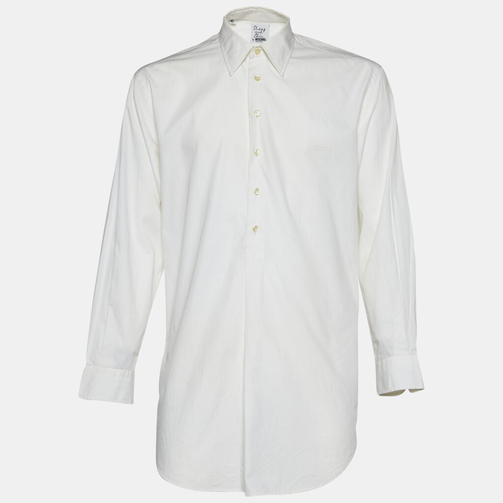 luxury-men-moschino-cheap-and-chic-used-clothes-p705494-002-1 Moschino Cheap and Chic White Cotton Half Placket Dress Shirt XL