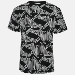 Moschino Black Logo All Over Print Jersey T-Shirt S
