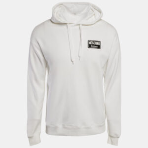 Moschino Couture White Logo Applique Detail Cotton Hooded Sweatshirt XS