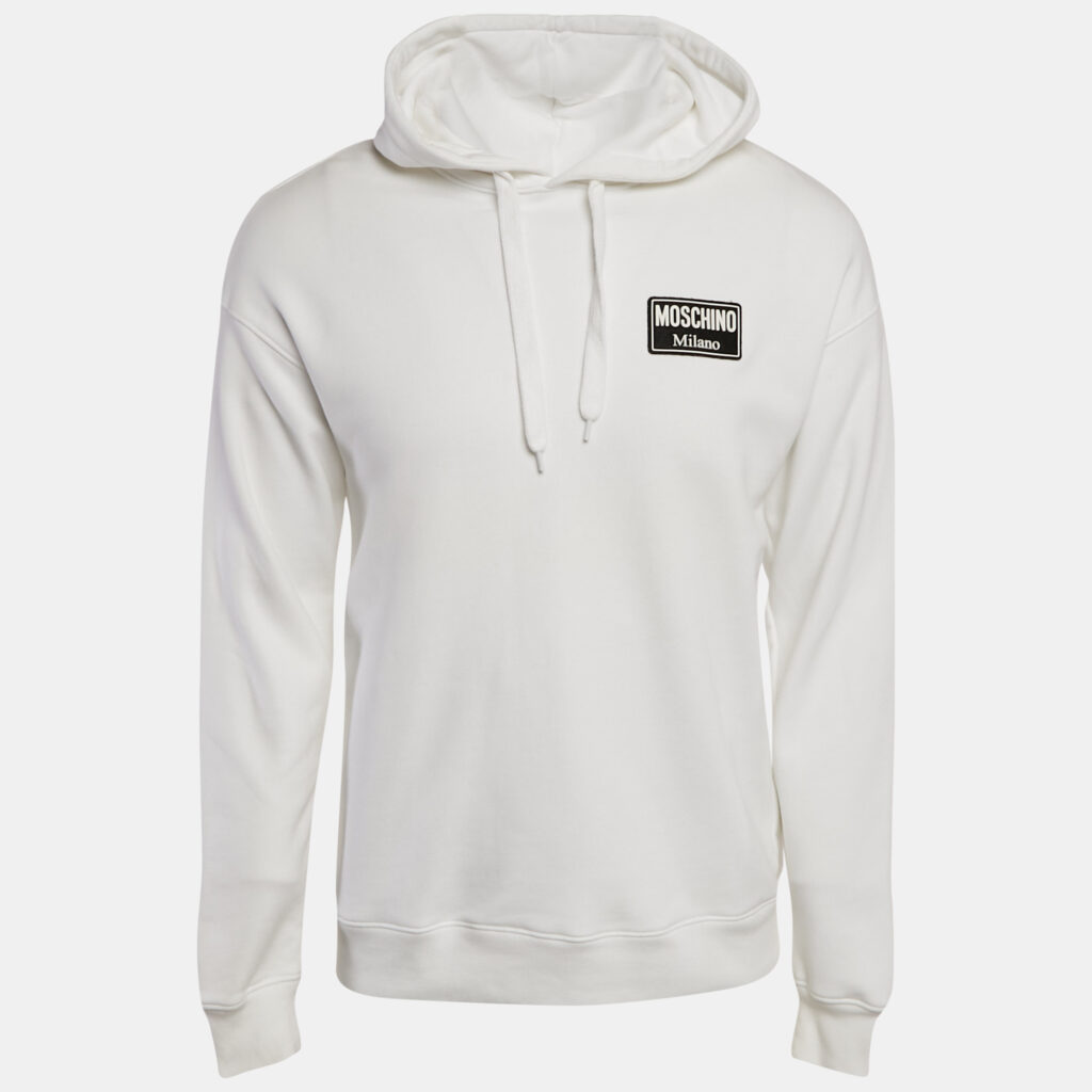 luxury-men-moschino-couture-used-clothes-p1120817-002 Moschino Couture White Logo Applique Detail Cotton Hooded Sweatshirt XS