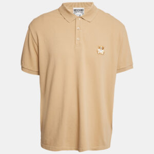 Moschino Couture Beige Bear Patch Cotton Polo T-Shirt 3XL