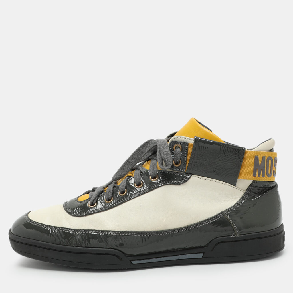luxury-men-moschino-used-shoes-p1039180-001 Moschino Tricolor Patent and Leather High Top Sneakers Size 44