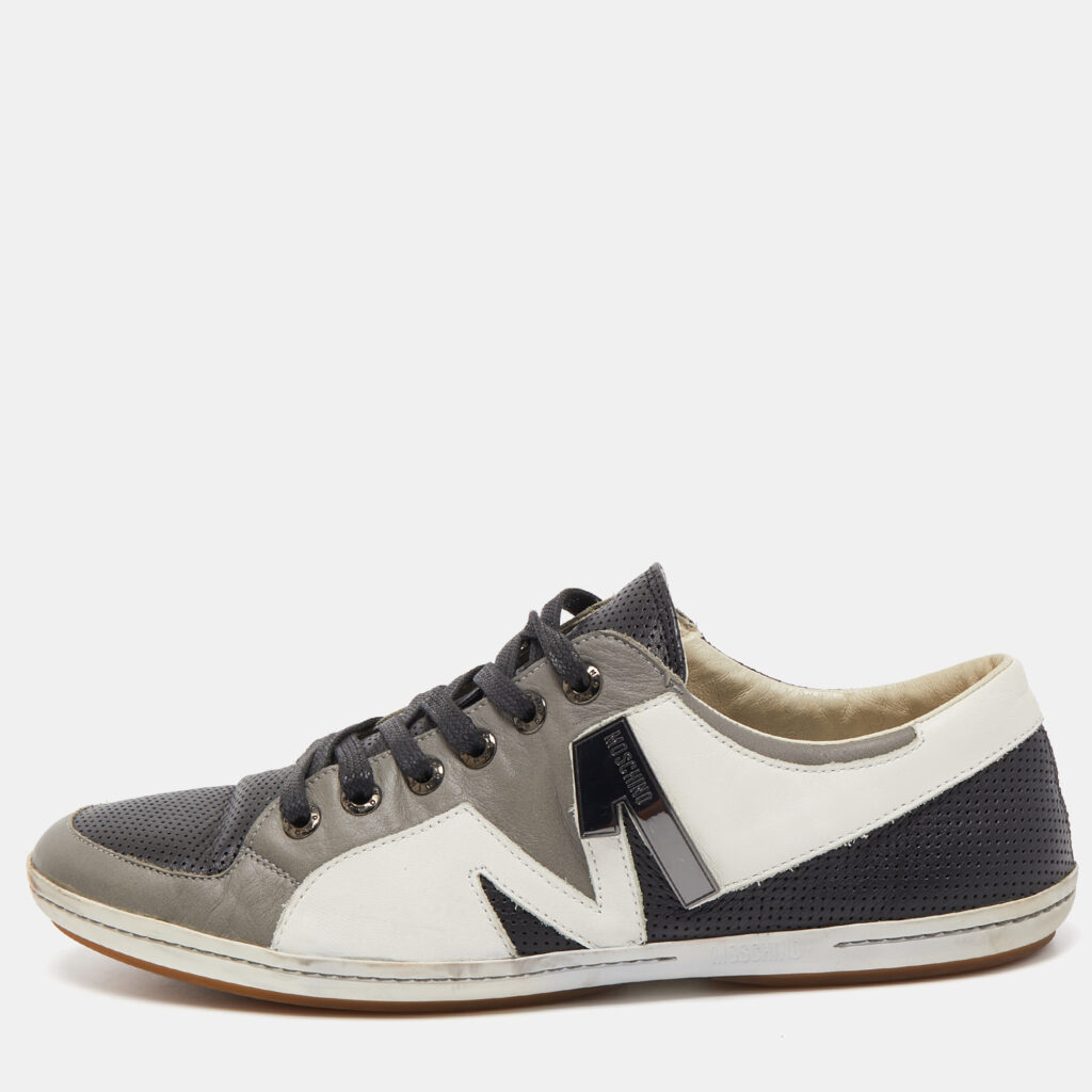 luxury-men-moschino-used-shoes-p786273-003 Moschino Tricolor Perforated Leather Low Top Sneakers Size 44