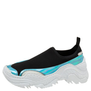 N&ordm;21 Black Stretch Fabric and Iridescent Synthetic Leather Slip-On Sneakers Size 42