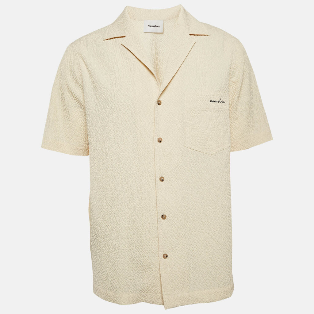 Nanushka Cream Seersucker Venci Camp Shirt S
