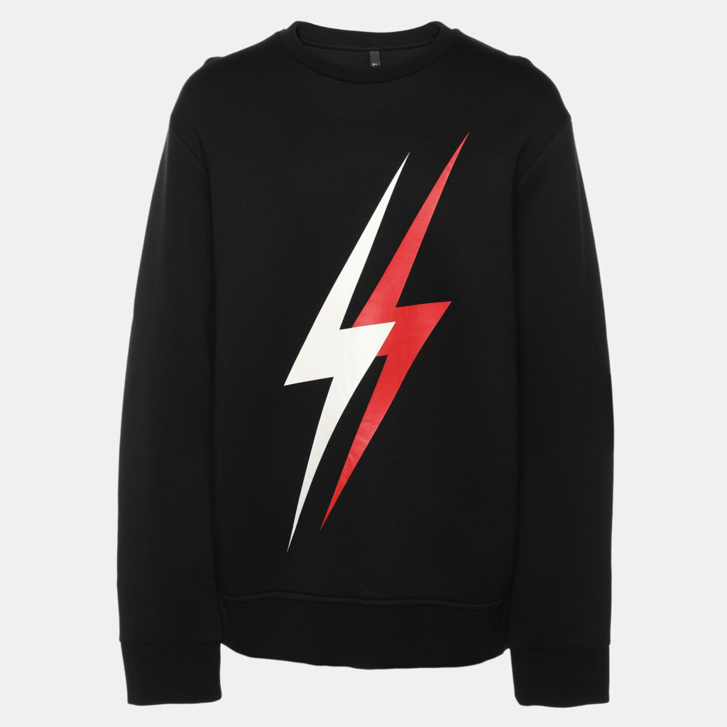 Neil Barrett Black Neoprene 3D Lightning Bolt Print Sweatshirt XXL