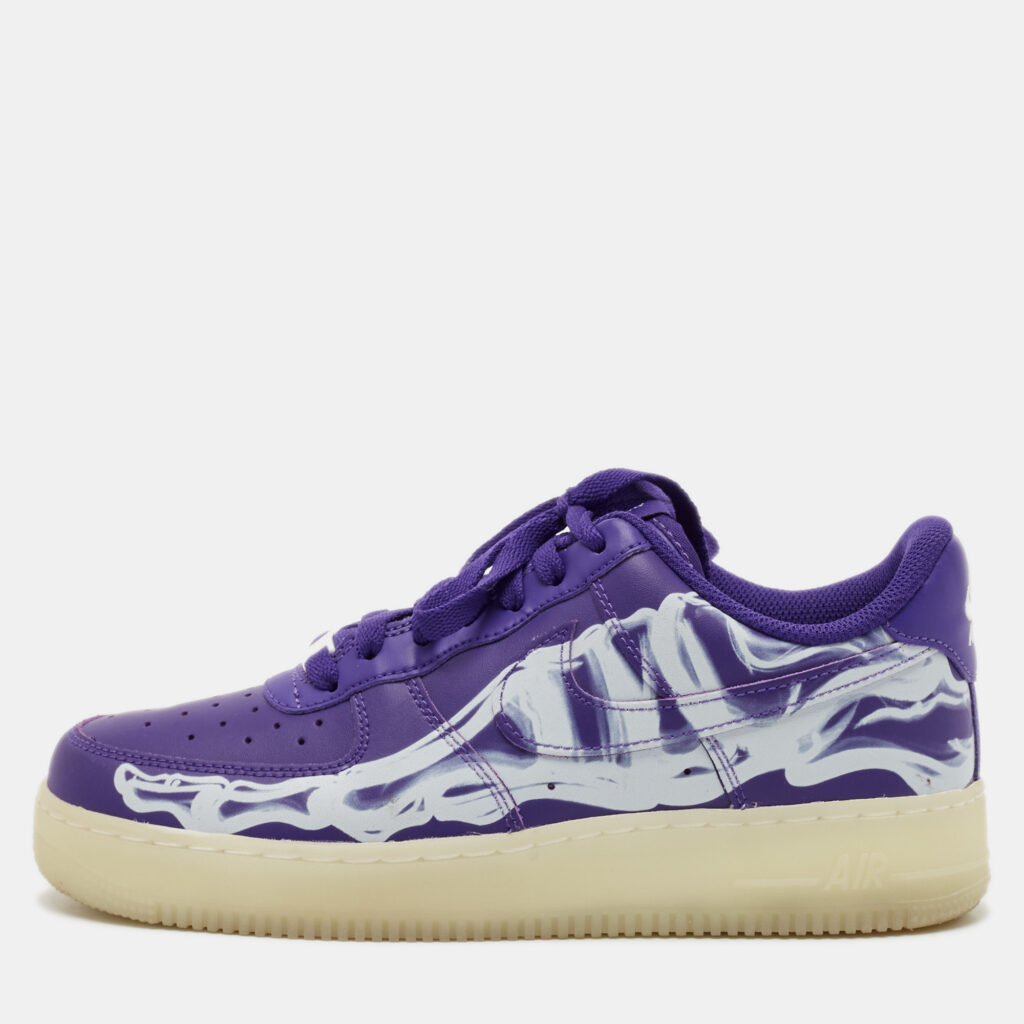 luxury-men-nike-used-shoes-p1127631-001 Nike Purple Leather Force 1 Low '07 QS "Purple Skeleton Halloween Sneakers Size 40